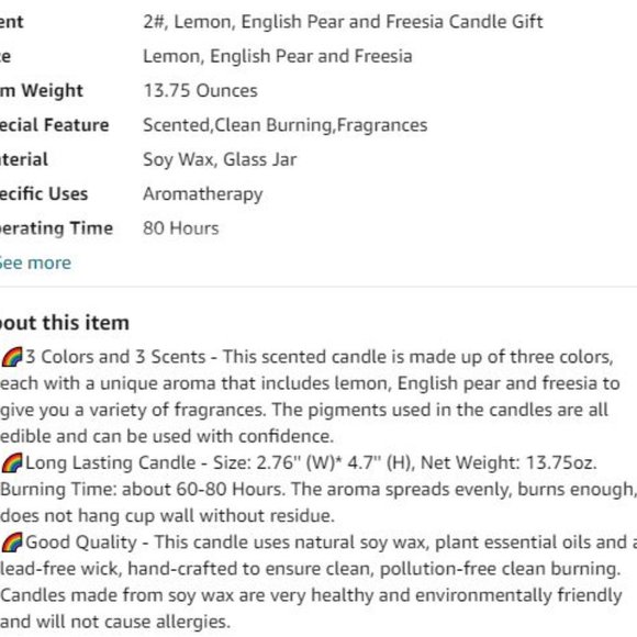 NEW 13.75oz Aromatherapy Candle with 3 Fragrances -Lemon, English Pear - Picture 6 of 6